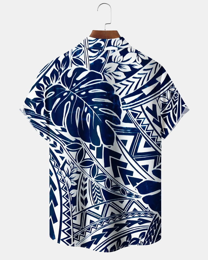 Alohadaddy® Hawaiian Palm Leaf Print Art Button Pocket Cardigan Men&