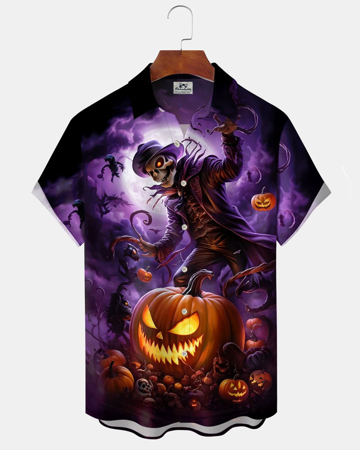 Alohadaddy® Holiday Halloween Graphic Print Button-Down Pocket Cardigan-Style Men&