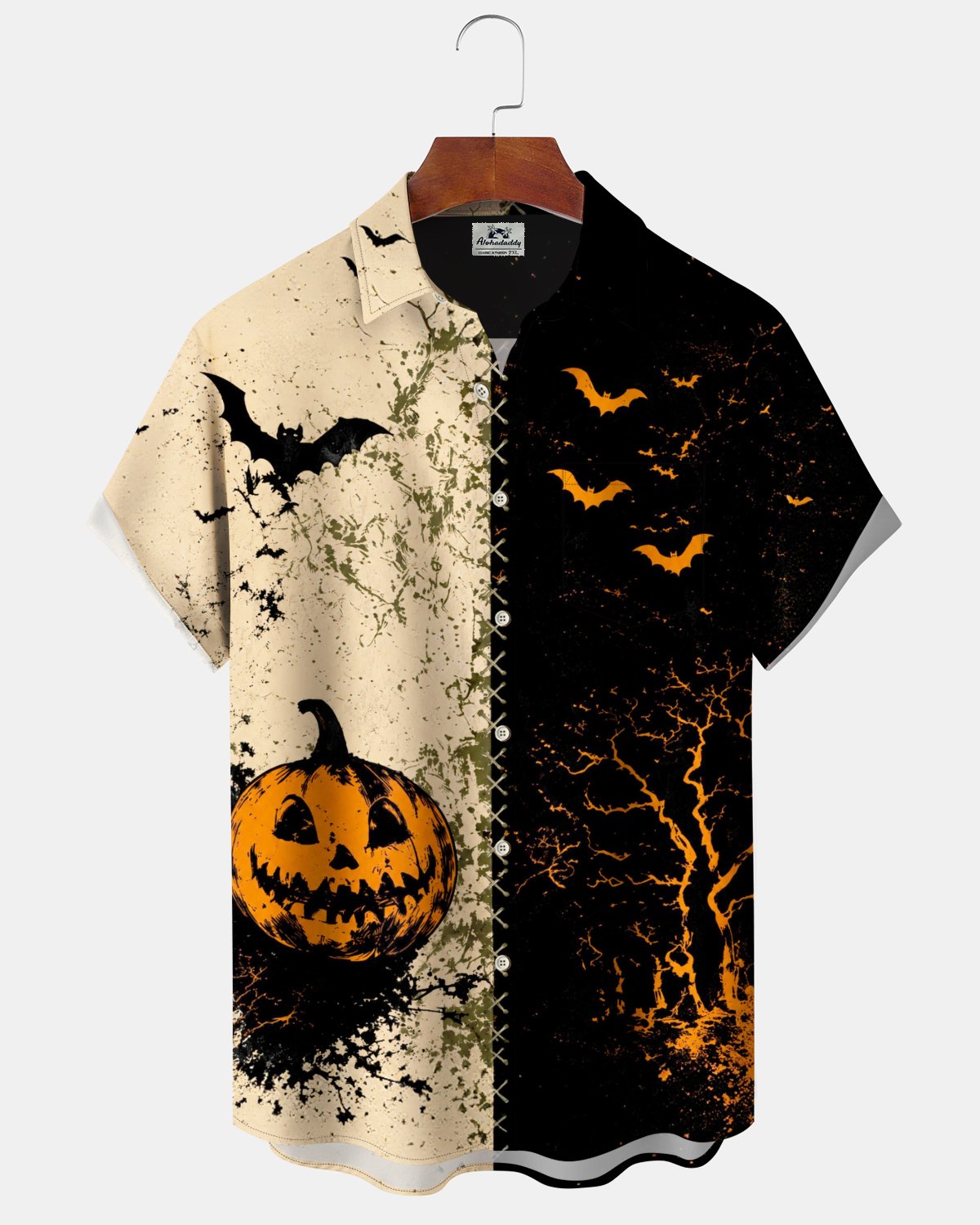 Alohadaddy® Holiday Halloween Graphic Print Button-Down Pocket Cardigan-Style Men's Short-Sleeve Shirt