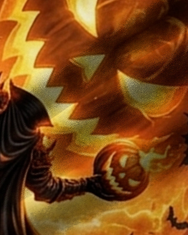 Alohadaddy® Holiday Halloween Headless Horseman, Black Horse, Pumpkin, Full Moon, Bat, and Flame Print Men&