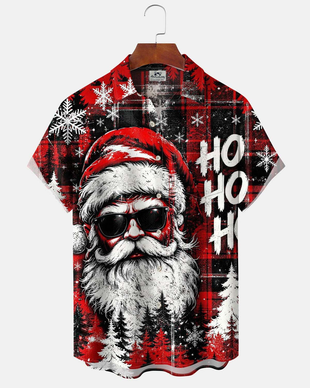 Alohadaddy® Holiday Santa Print Button-Down Short-Sleeve Shirt with Pocket