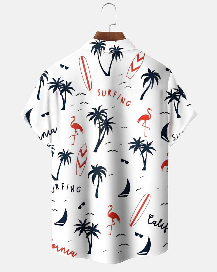 Alohadaddy® Men’s Short-Sleeve Button-Down Shirt with Palm Tree Print and Pocket