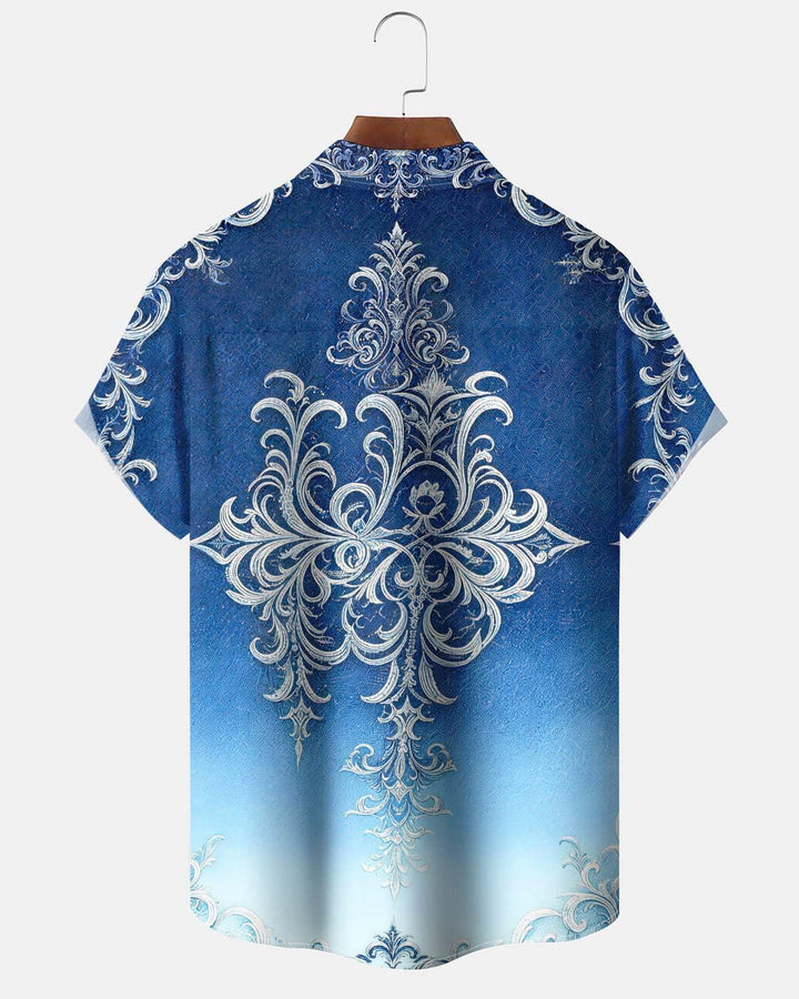 Alohadaddy® Men’s Short-Sleeve Button-Down Shirt  Vintage-Style Patterned Print with Pocket