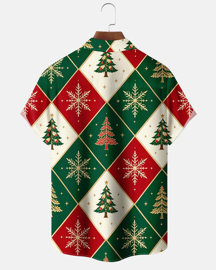 Alohadaddy® Holiday/Christmas Print Button-Down Short-Sleeve Men’s Cardigan Shirt with Pocket