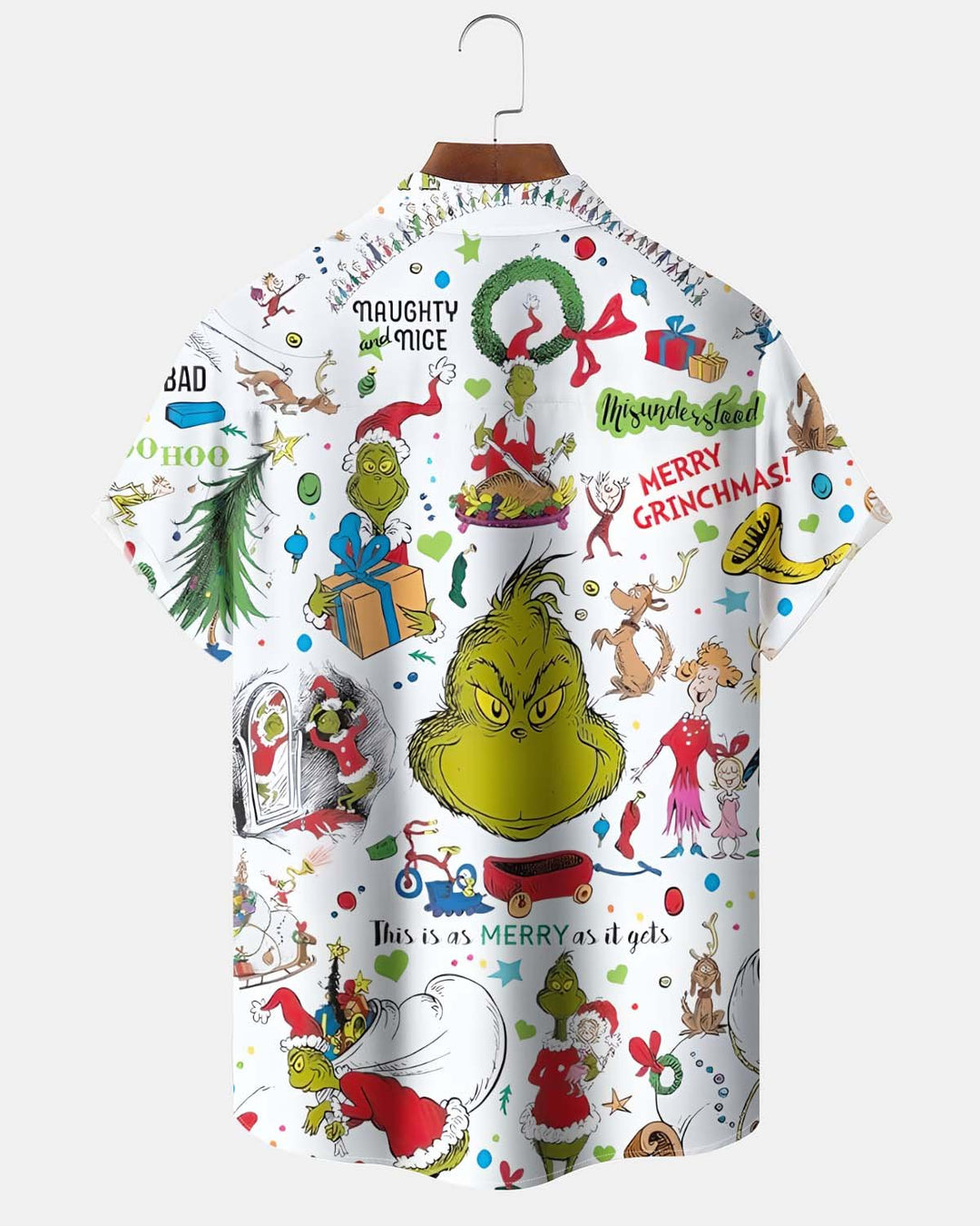 Alohadaddy® Holiday/Christmas Print Button-Down Short-Sleeve Men’s Cardigan Shirt with Pocket