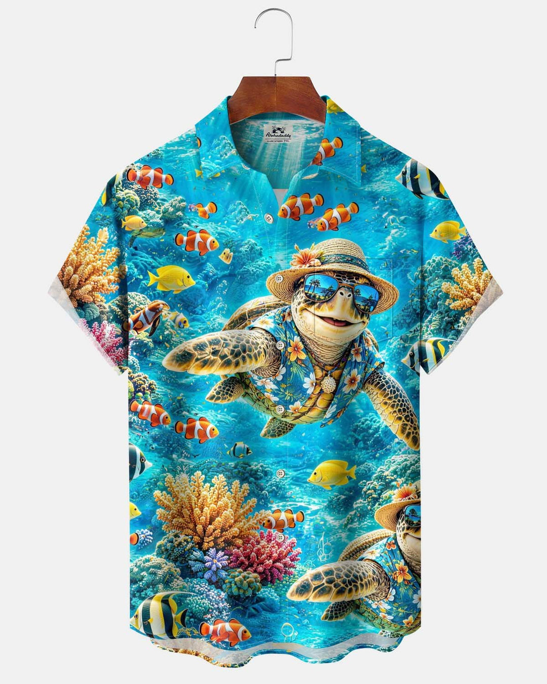 Alohadaddy® Men’s Short-Sleeve Button-Down Shirt with Sea Turtle Print and Pocket