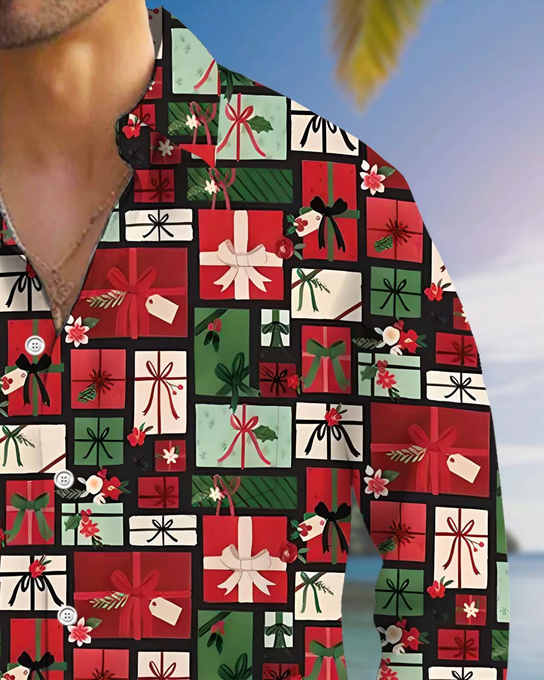Alohadaddy® Holiday/Christmas Men’s Long-Sleeve Button-Down Shirt with Pocket