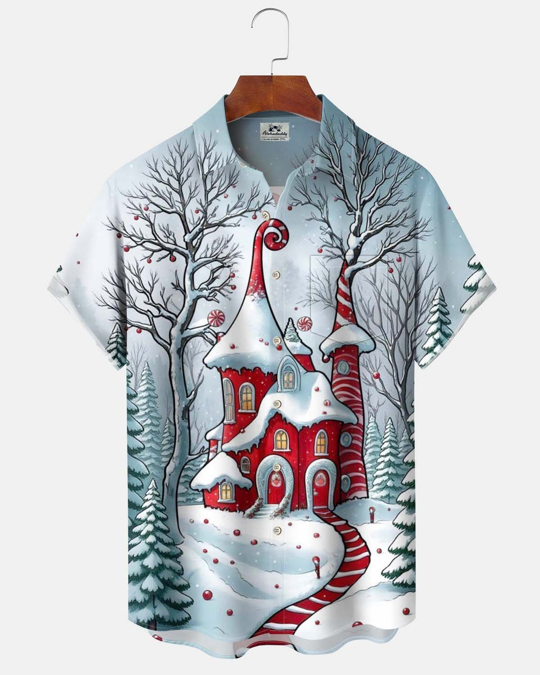 Alohadaddy® Holiday/Christmas Print Button-Down Short-Sleeve Men’s Cardigan Shirt with Pocket