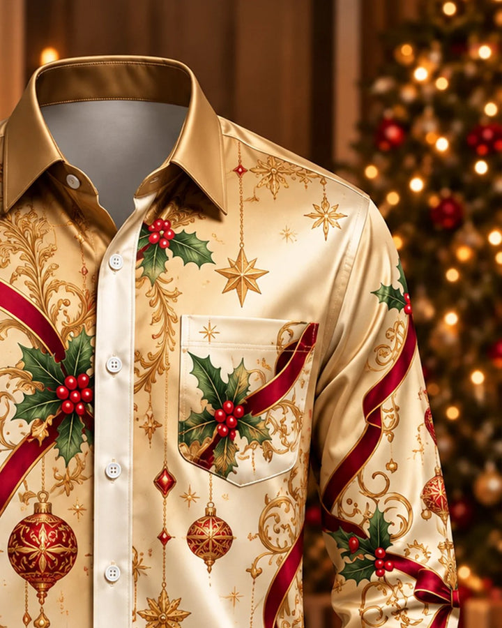 Alohadaddy® Holiday Christmas Champagne Gold Ribbon Print Men&