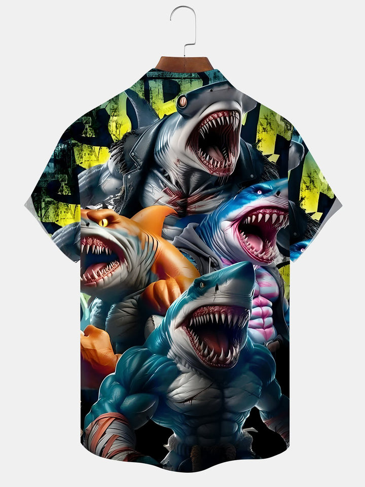 Alohadaddy Casual Series Shark Button Pocket Stretch Large Size Short Sleeve Shirt