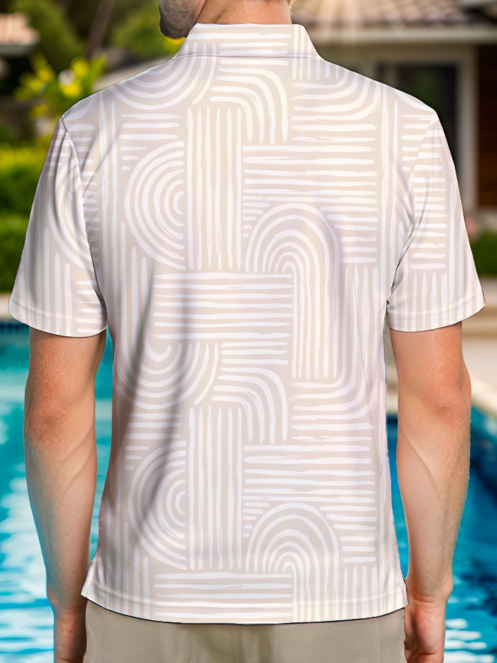 Alohadaddy Hawaiian Casual Geometric Texture Painting Art Buttons Large Size Long Polyester Polo Shirt