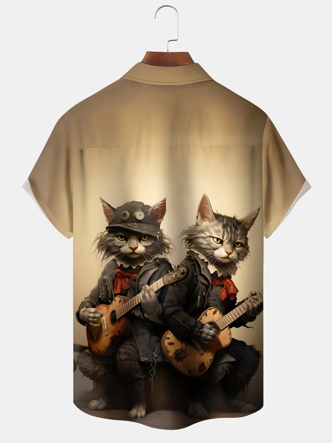 Alohadaddy Casual Retro Rock Cat Print Art Button Cardigan Pocket Stretch Long Large Size Short Sleeve Shirt