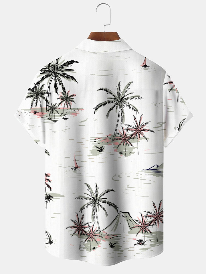 Alohadaddy Casual Hawaii Palm Trees Art Print Button Cardigan Pockets Stretch Oversized Long Short Sleeve Shirt