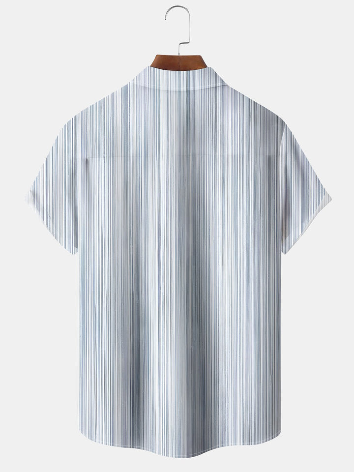 Alohadaddy Casual Collection Stripes Printed Art Pocket Cardigan Buttons Polyester Stretch Short Sleeve Shirt