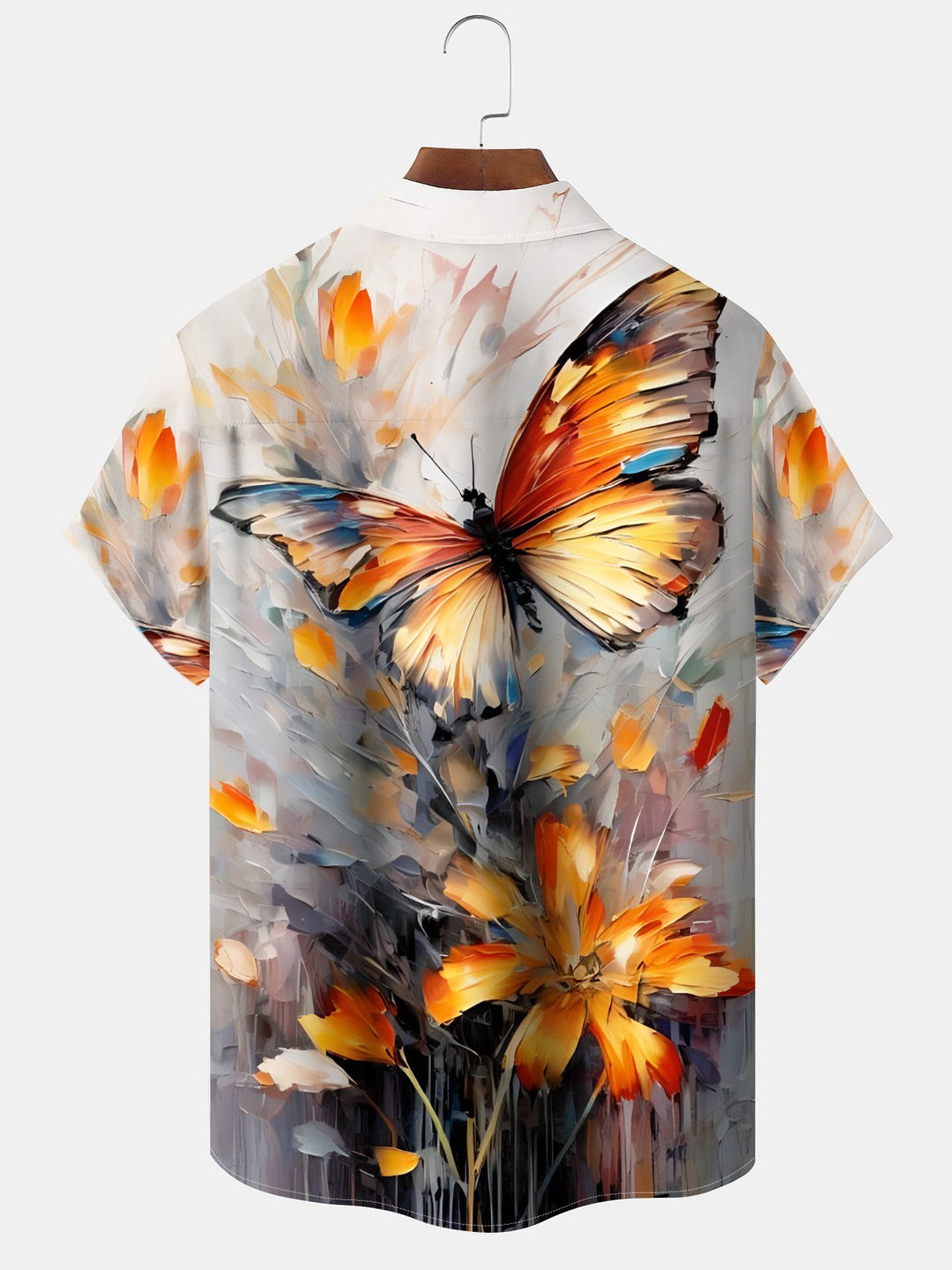 Alohadaddy Casual Butterfly Painting Print Art Moisture Wicking Chest Pocket Hawaiian Short Sleeve Shirt