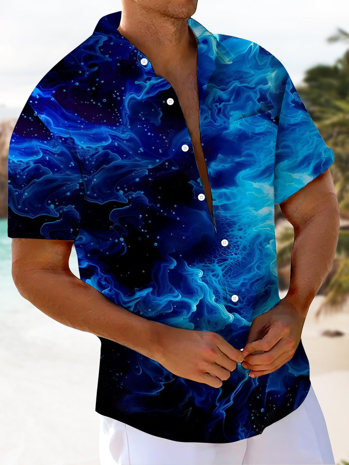Alohadaddy® Casual Abstract Texture Art Print Pockets Moisture Wicking Hawaiian Shirts Big &amp; Tall
