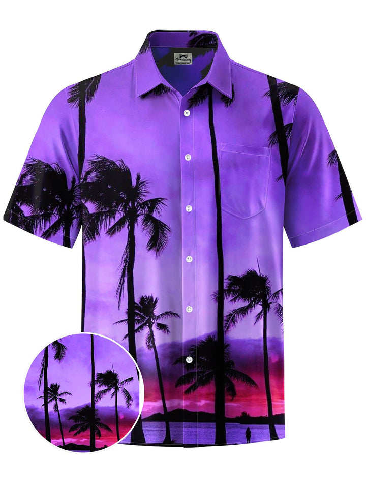 Alohadaddy® Hawaii Sunset Coconut Tree Print Elastic Large Size Chest Pocket Men&