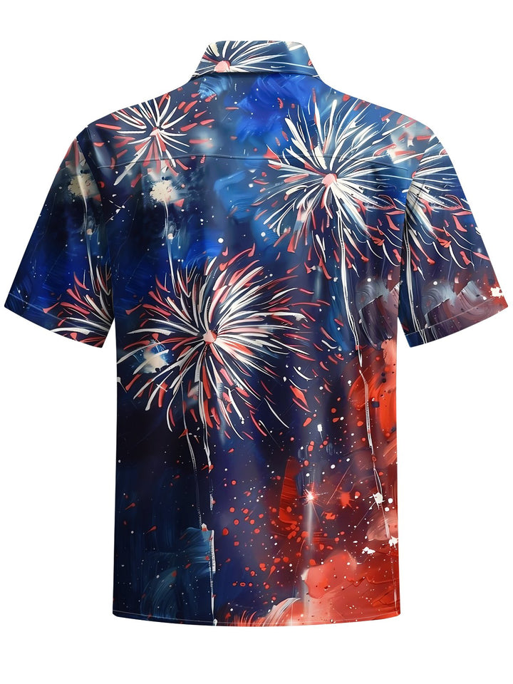 Alohadaddy® Holiday Collection Fireworks Print Chest Pocket Stretch Men&
