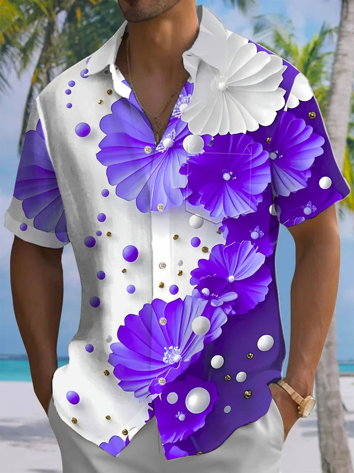Alohadaddy® Casual Floral Print Chest Pocket Men&