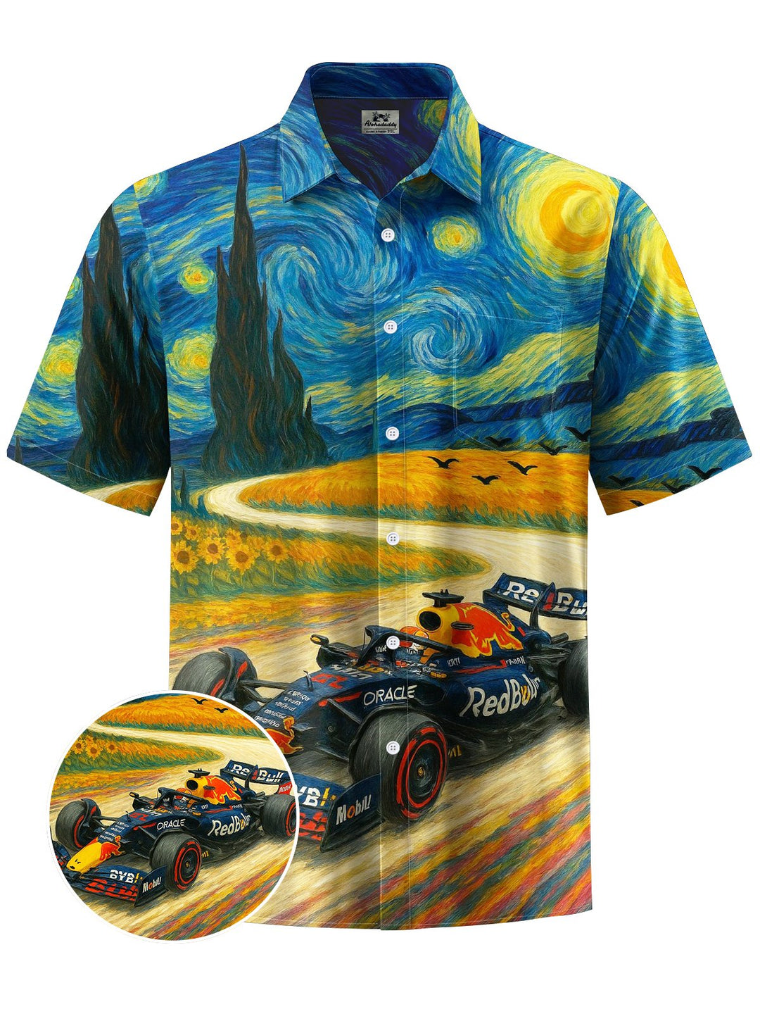 Alohadaddy® Vintage Oil Painting Racing Print Art Chest Pocket Men&