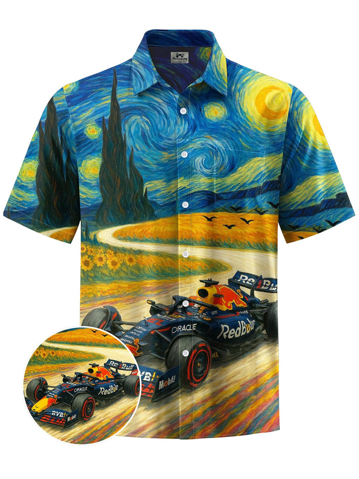 Alohadaddy® Vintage Oil Painting Racing Print Art Chest Pocket Men&