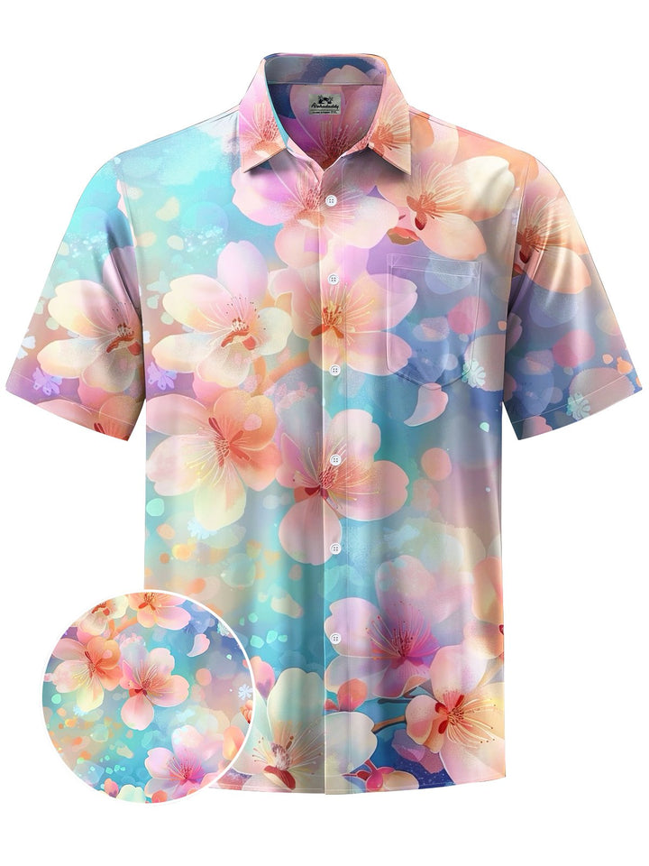 Alohadaddy® Hawaiian Flowers Art Print Chest Pocket Mens Short Sleeve Shirt Big &amp; Tall