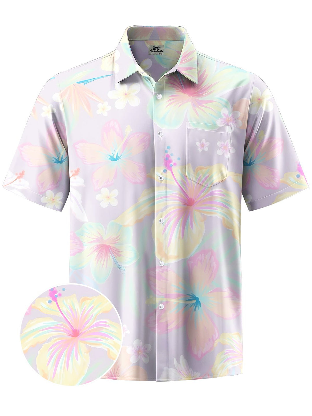 Alohadaddy® Hawaiian Flowers Art Print Chest Pocket Moisture Wicking Men&