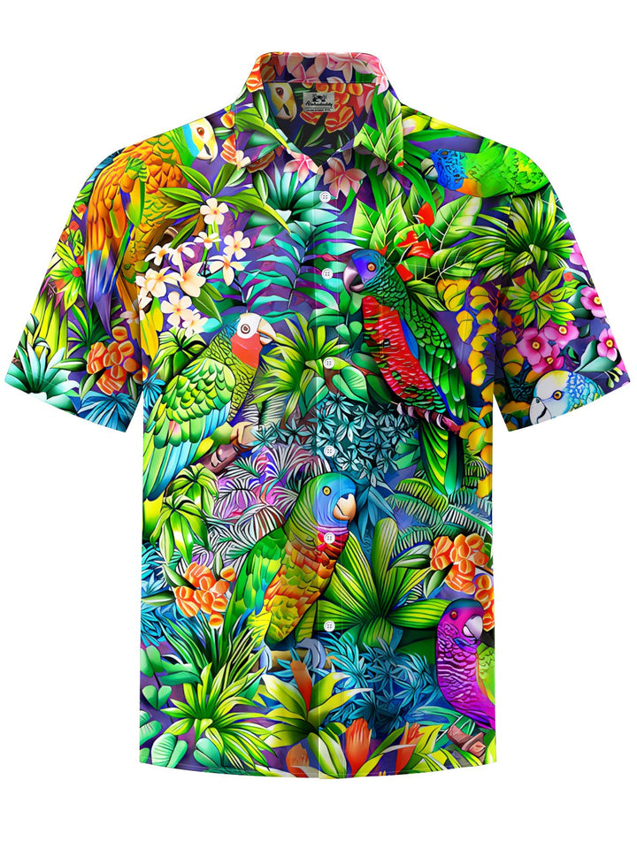 Alohadaddy® Hawaiian Parrot Art Print Moisture Wicking Chest Pocket Mens Short Sleeve Shirt Big &amp; Tall