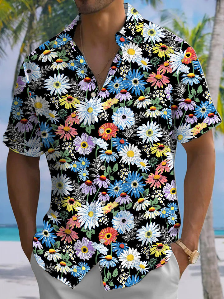 Alohadaddy® Hawaiian Flowers Art Print Chest Pocket Mens Short Sleeve Shirt Big &amp; Tall