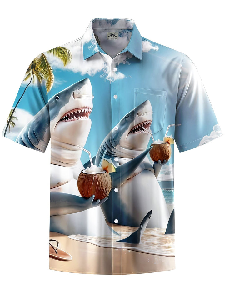 Alohadaddy® Hawaii Shark Beach Vacation Art Print Chest Pocket Men&