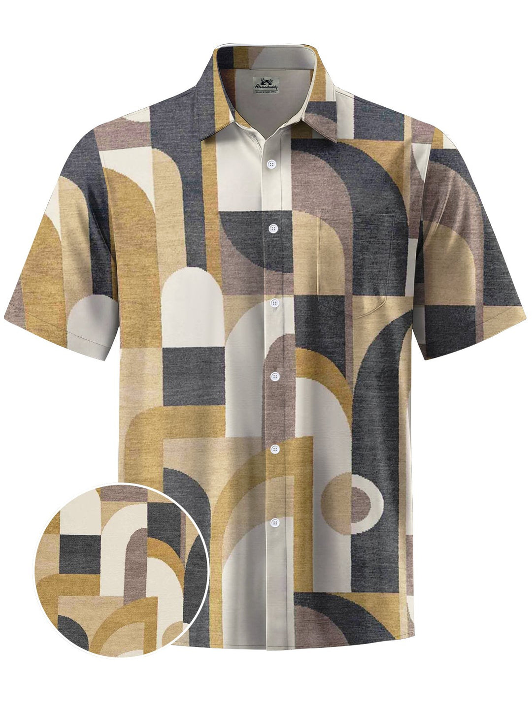 Alohadaddy® Casual Vintage Geometric Art Print Chest Pocket Men&