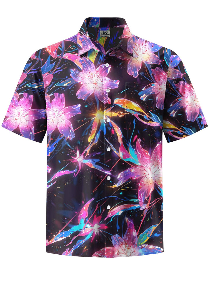 Alohadaddy® Casual Floral Art Print Chest Pocket Mens Short Sleeve Shirt Big &amp; Tall