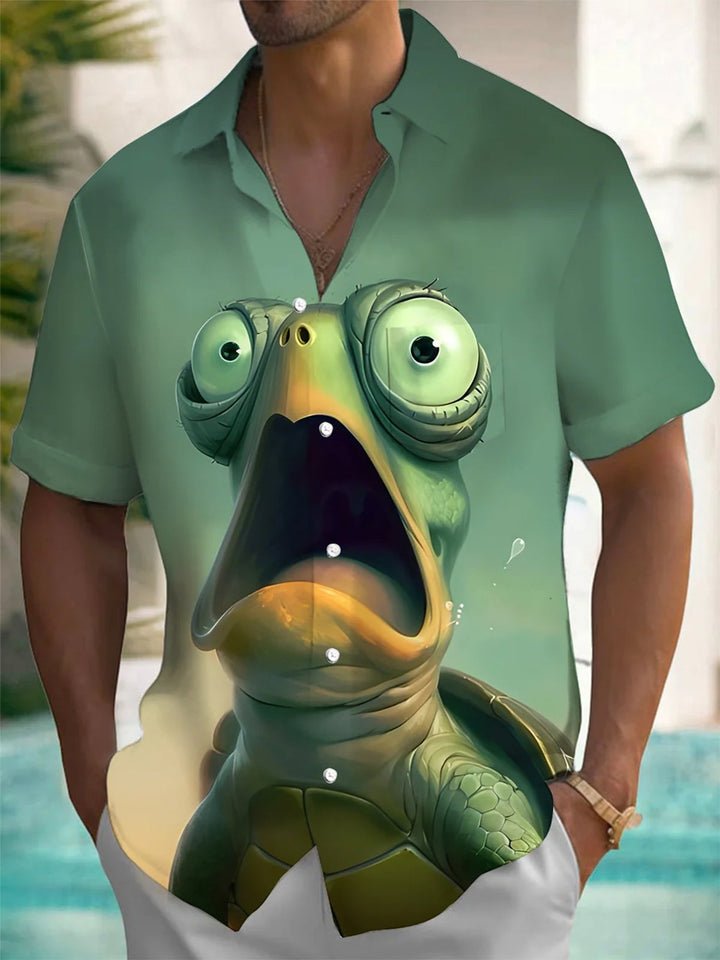 Alohadaddy® Vintage Turtle Art Print Moisture Wicking Mens Short Sleeve Shirt Big &amp; Tall