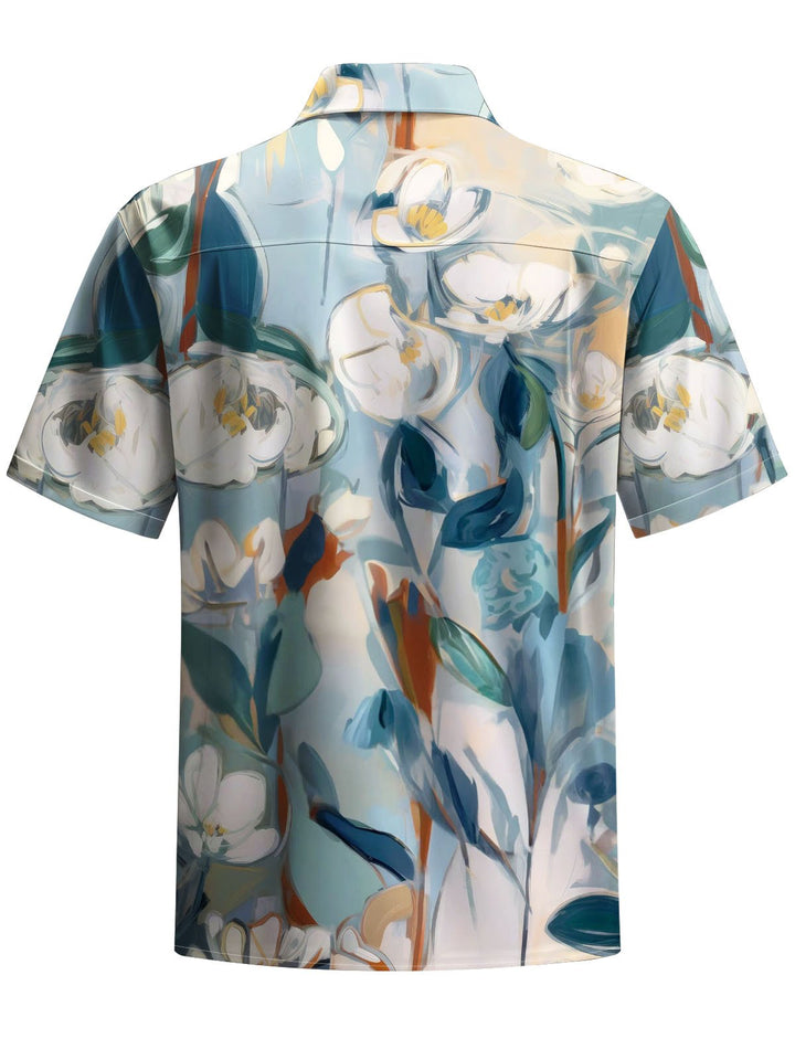 Alohadaddy® Casual Floral Art Print Chest Pocket Mens Wicking Short Sleeve Shirt Big &amp; Tall