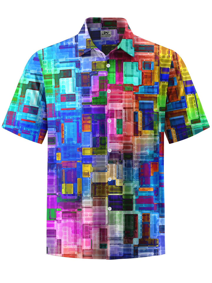 Alohadaddy® Geometric Contrast Art Print Chest Pocket Mens Short Sleeve Shirt Big &amp; Tall