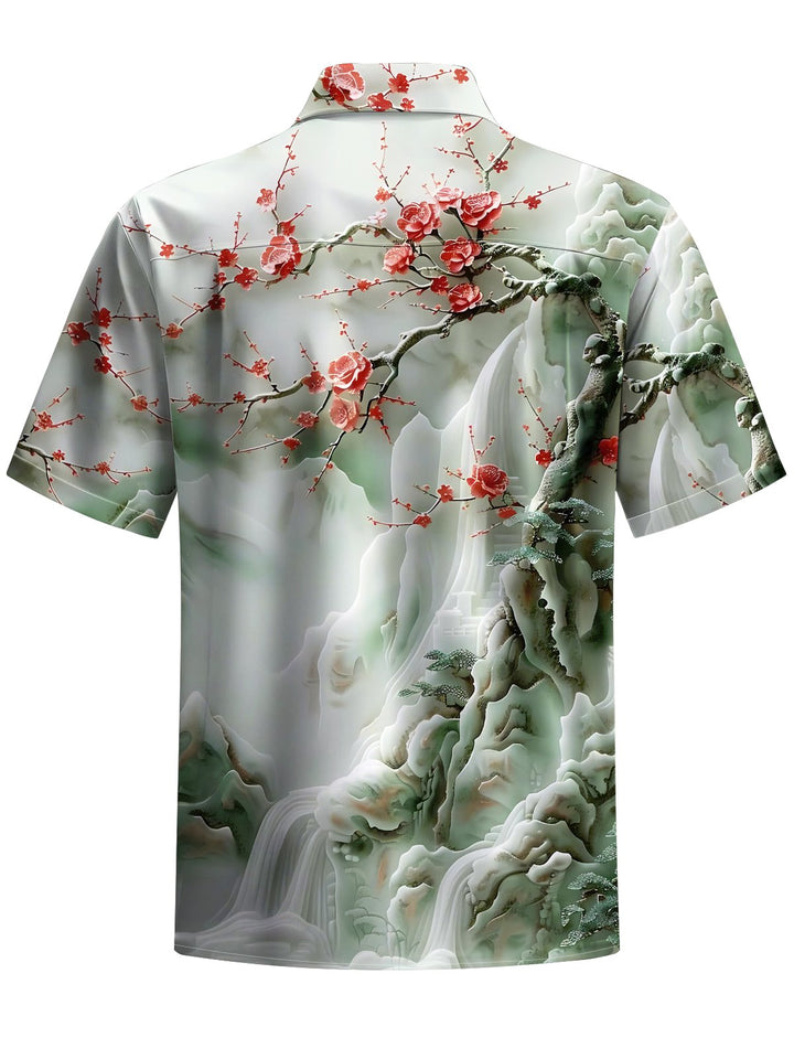 Alohadaddy® Hawaiian Embossed Floral Wave Art Print Chest Pocket Men&