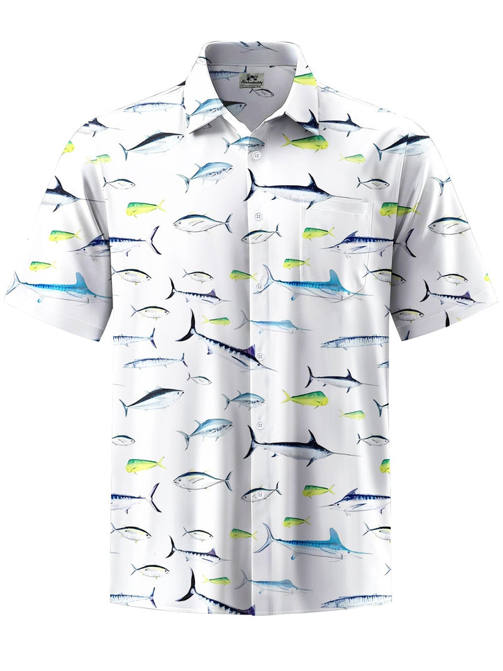 Alohadaddy® Hawaiian Fish Art Print Chest Pocket Men&