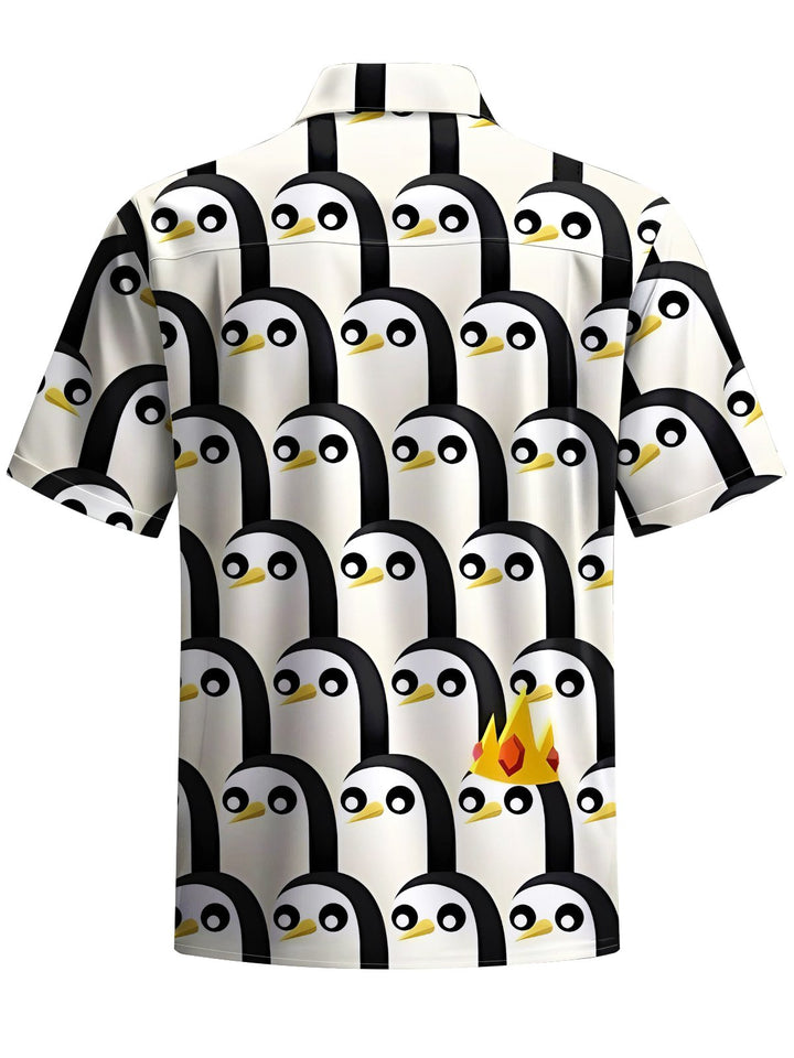 Alohadaddy® Casual Penguin Cartoon Contrast Art Print Chest Pocket Men&
