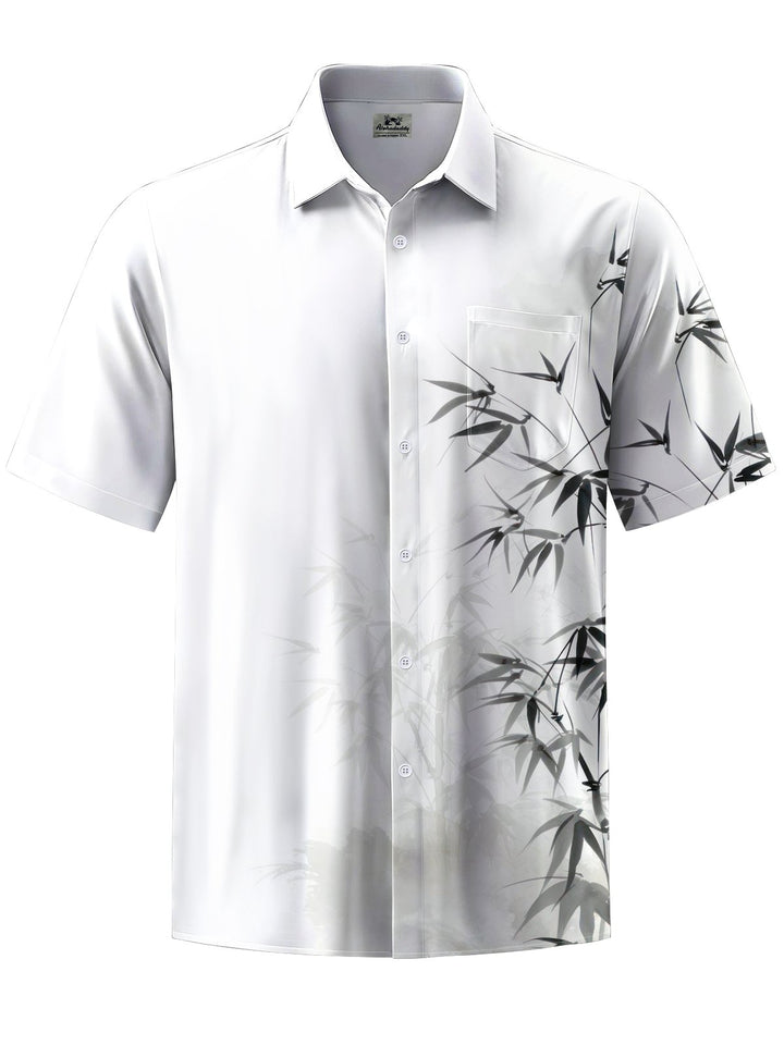 Alohadaddy® casual ink bamboo print with chest pocket and stretch for men&