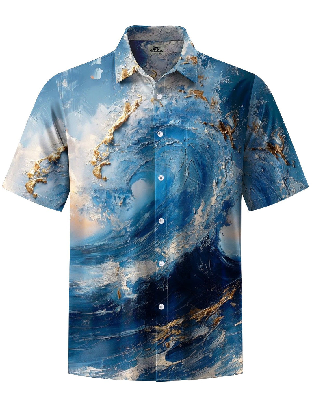 Alohadaddy® Hawaiian acrylic wave print with chest pocket for men&