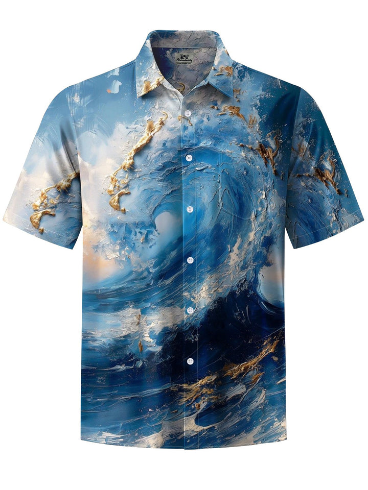 Alohadaddy® Hawaiian acrylic wave print with chest pocket for men&