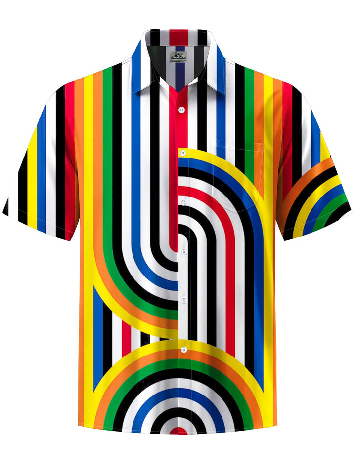 Alohadaddy® Casual Striped Contrast Color Print Art Men&