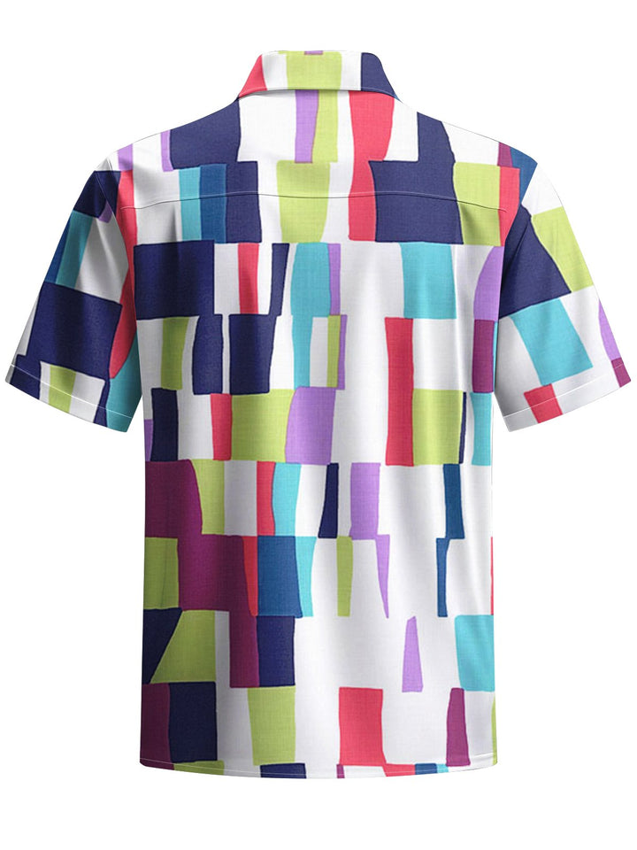 Alohadaddy® Casual Geometric Art Print Chest Pocket Stretch Men&