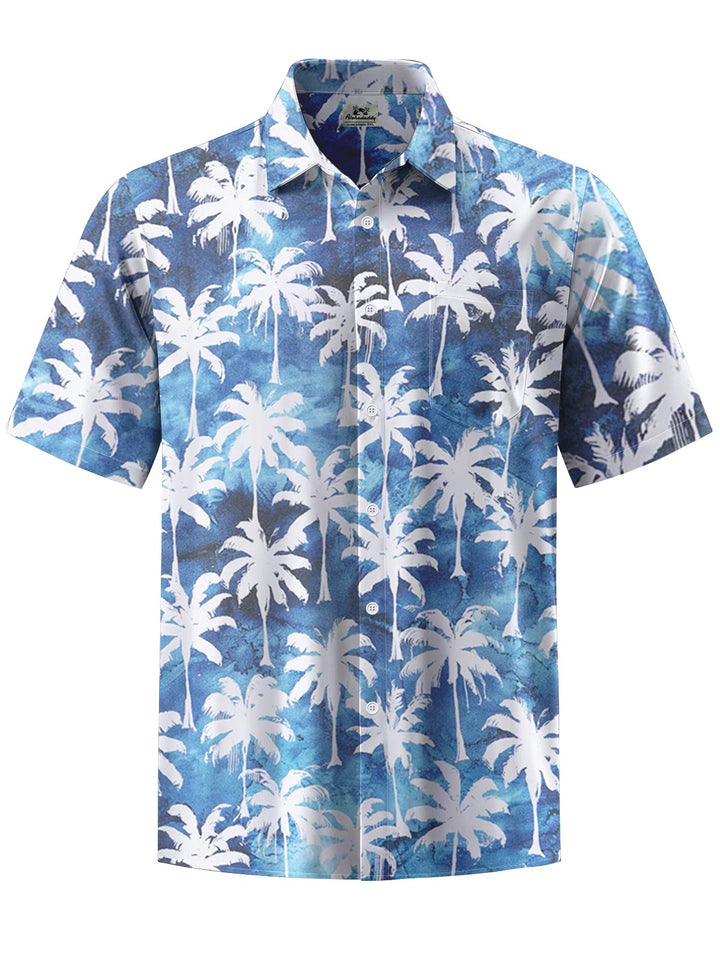 Alohadaddy® Hawaiian Palm Tree Print Stretch Pocket Button Men&