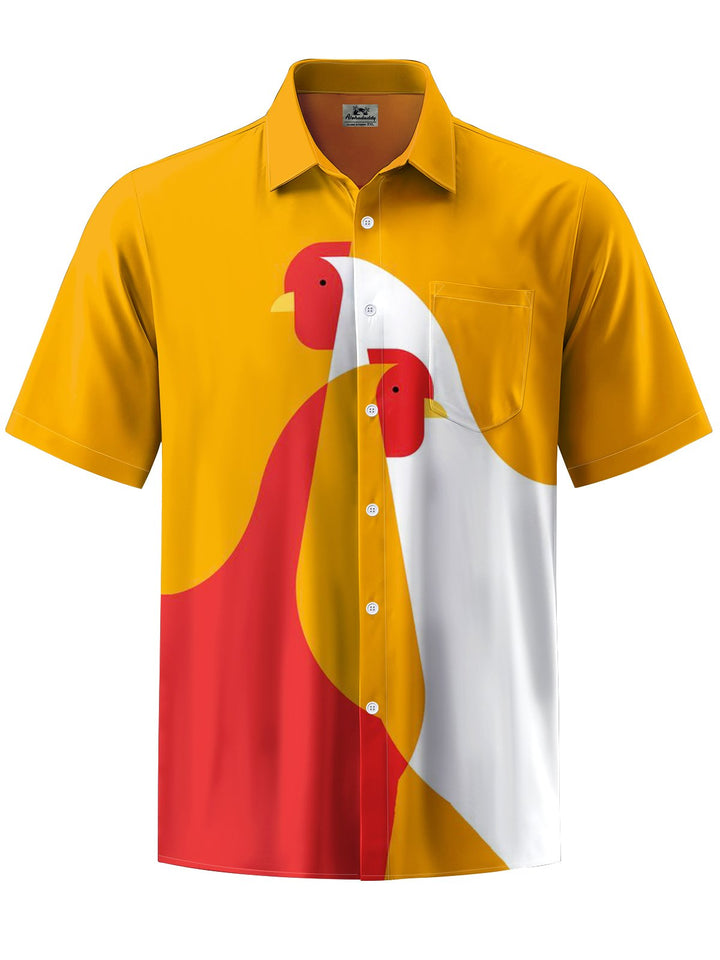 Alohadaddy® Casual Geometric Rooster Print Button Pocket Stretch Men&
