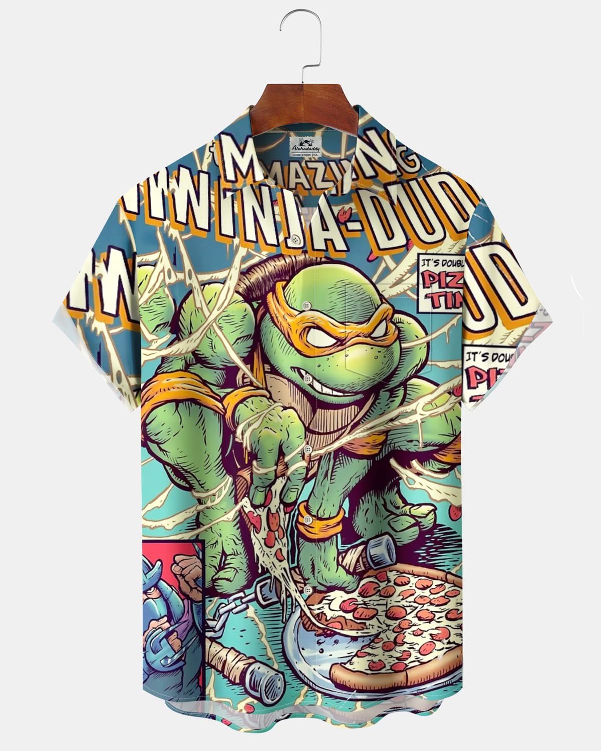 Alohadaddy® Vintage Teenage Mutant Ninja Turtles Print Art Pocket Button Men's Short-Sleeve Shirt Big & Tall