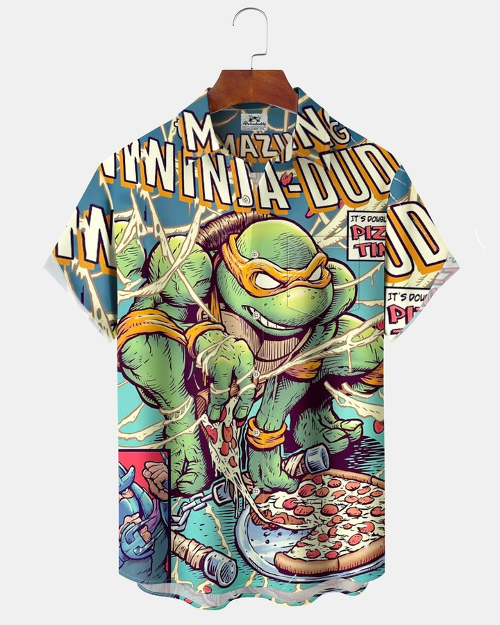 Alohadaddy® Vintage Teenage Mutant Ninja Turtles Print Art Pocket Button Men&