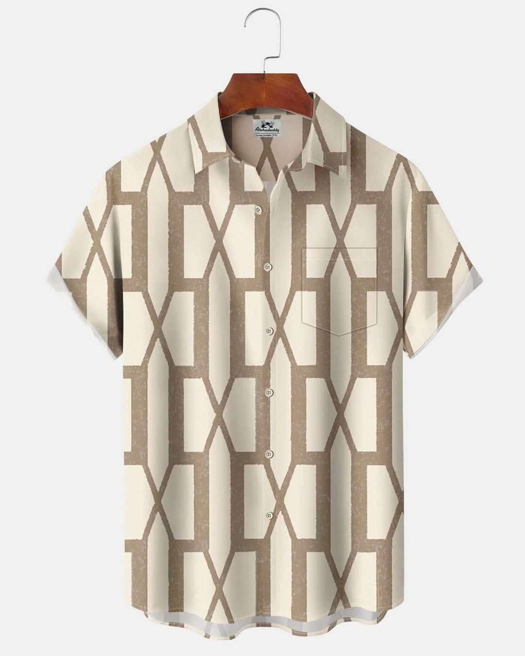 Alohadaddy® Retro Geometric Print Art Pocket Button Stretch Men&