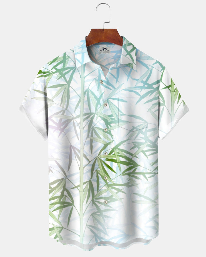 Alohadaddy® Hawaiian Leaf Print Artistic Stretch Button Pocket Men&
