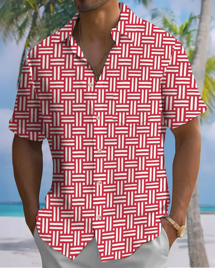 Alohadaddy® Casual Geometric Print Art Pocket Button Stretch Men&